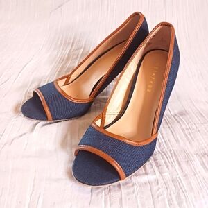 Women's Denim and Brown Trim Heels